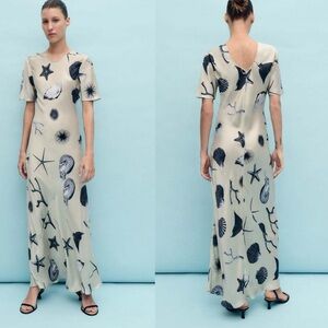 Silk Laundry Short Sleeve Bias Dress Seashells M